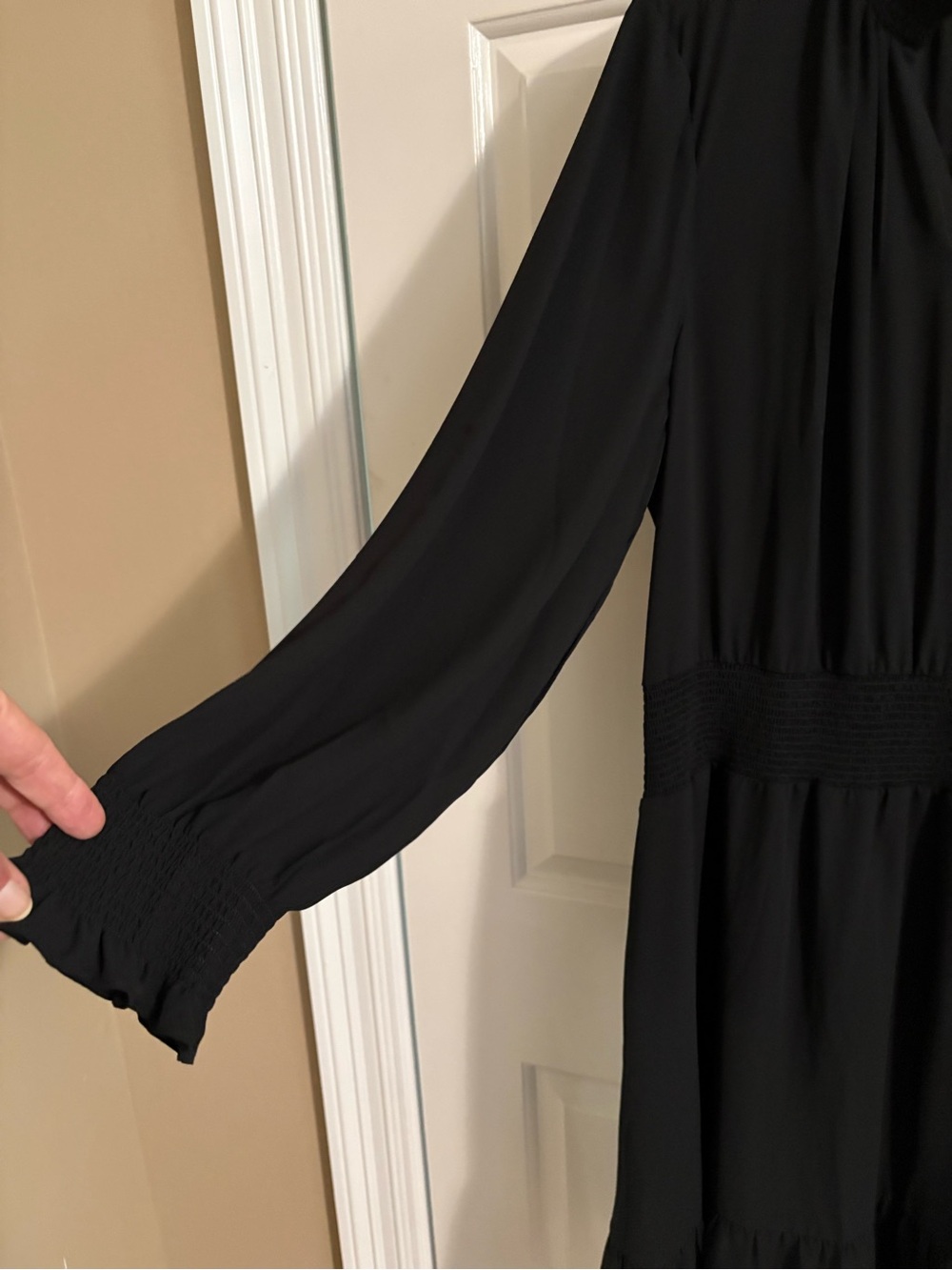 Chico's Black Long Sleeve Smocked Waist Dress